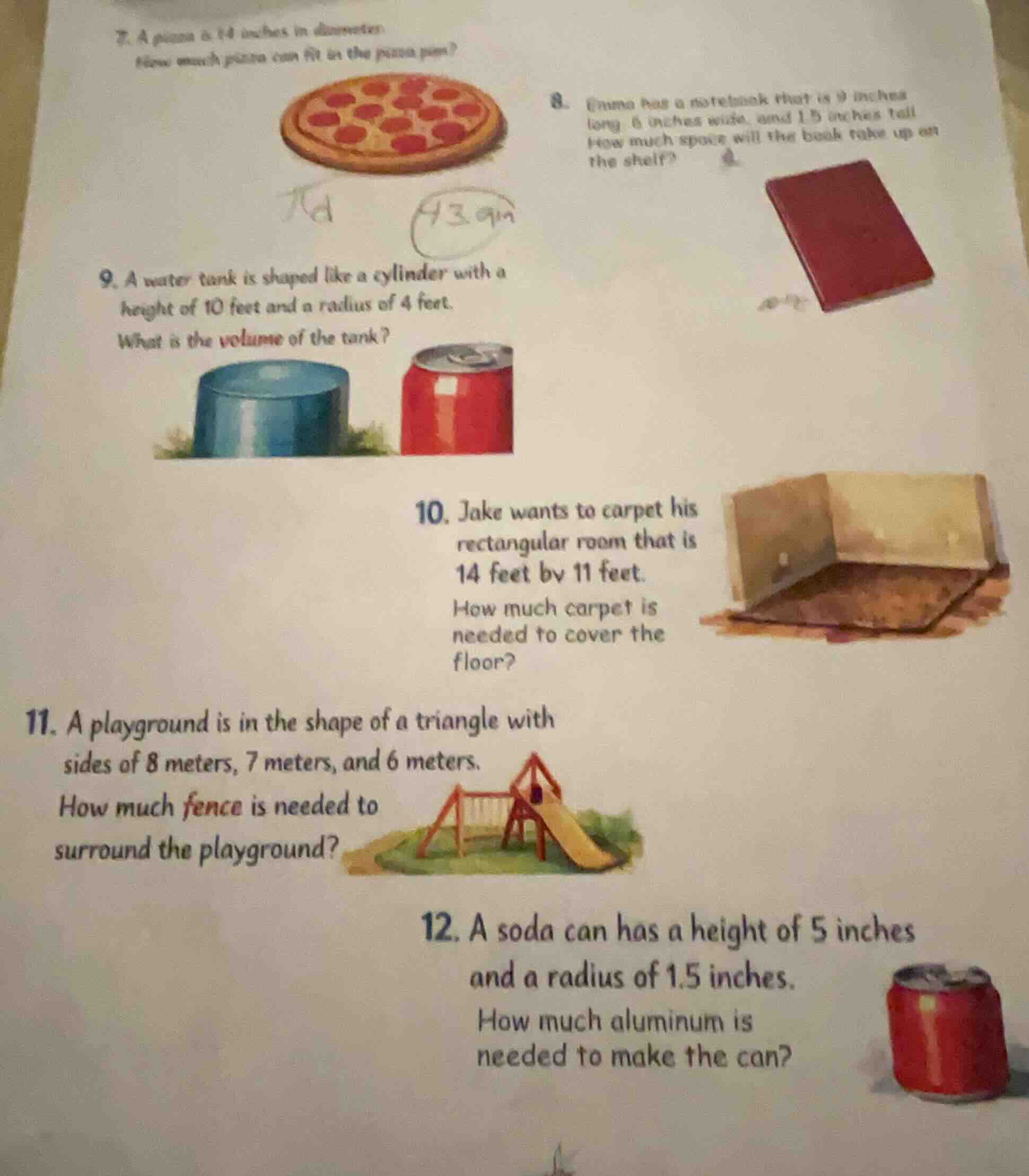 7. a pizza is 14 inches in diameter.how much pizza can fit in the pizza…