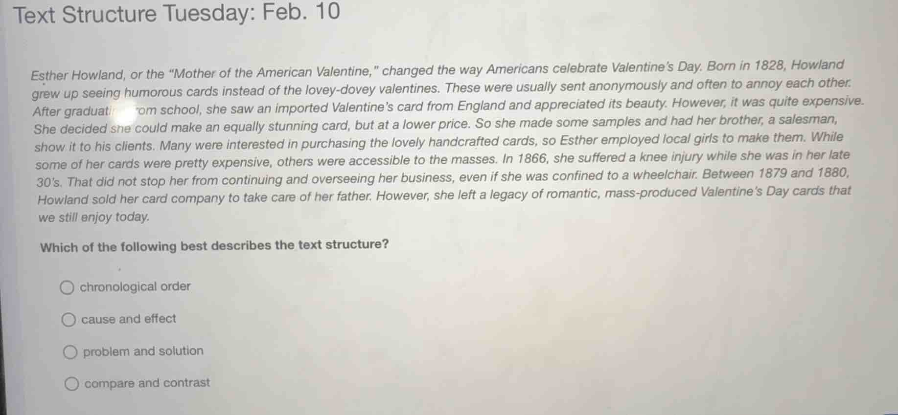 text structure tuesday: feb. 10 esther howland, or the \mother of the a…