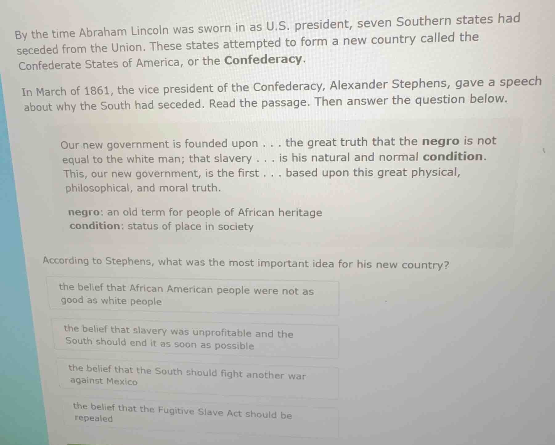 by the time abraham lincoln was sworn in as u.s. president, seven south…