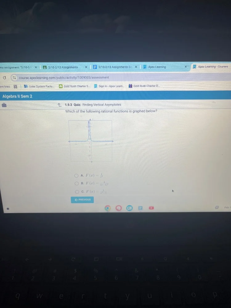 algebra ii sem 2 1.9.3 quiz: finding vertical asymptotes which of the f…