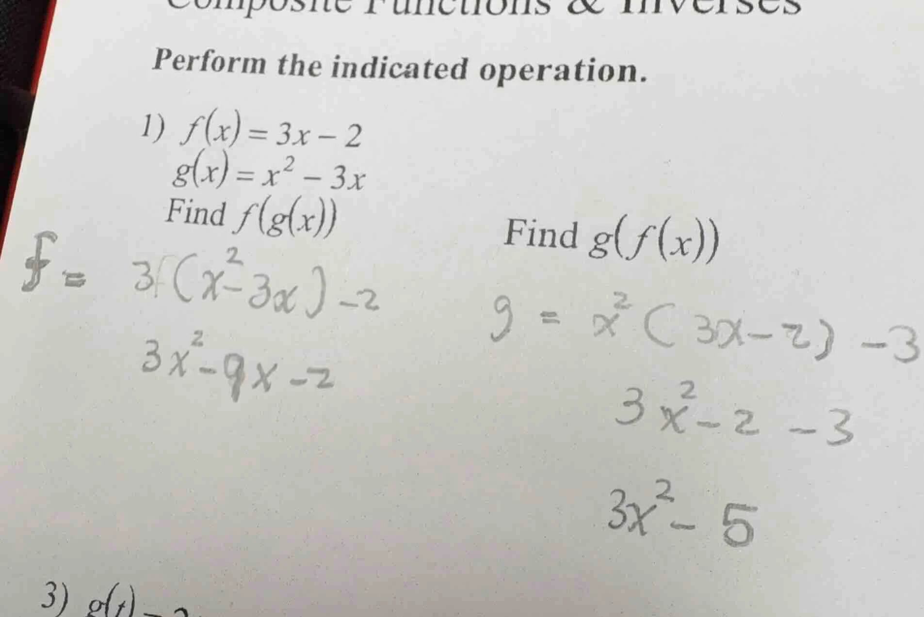 composite functions & inverses perform the indicated operation. 1) $f(x…