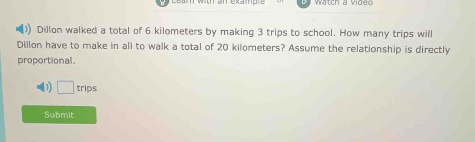 dillon walked a total of 6 kilometers by making 3 trips to school. how …