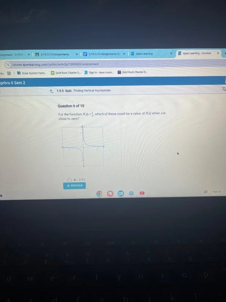 1.9.3 quiz: finding vertical asymptotes question 6 of 10 for the functi…