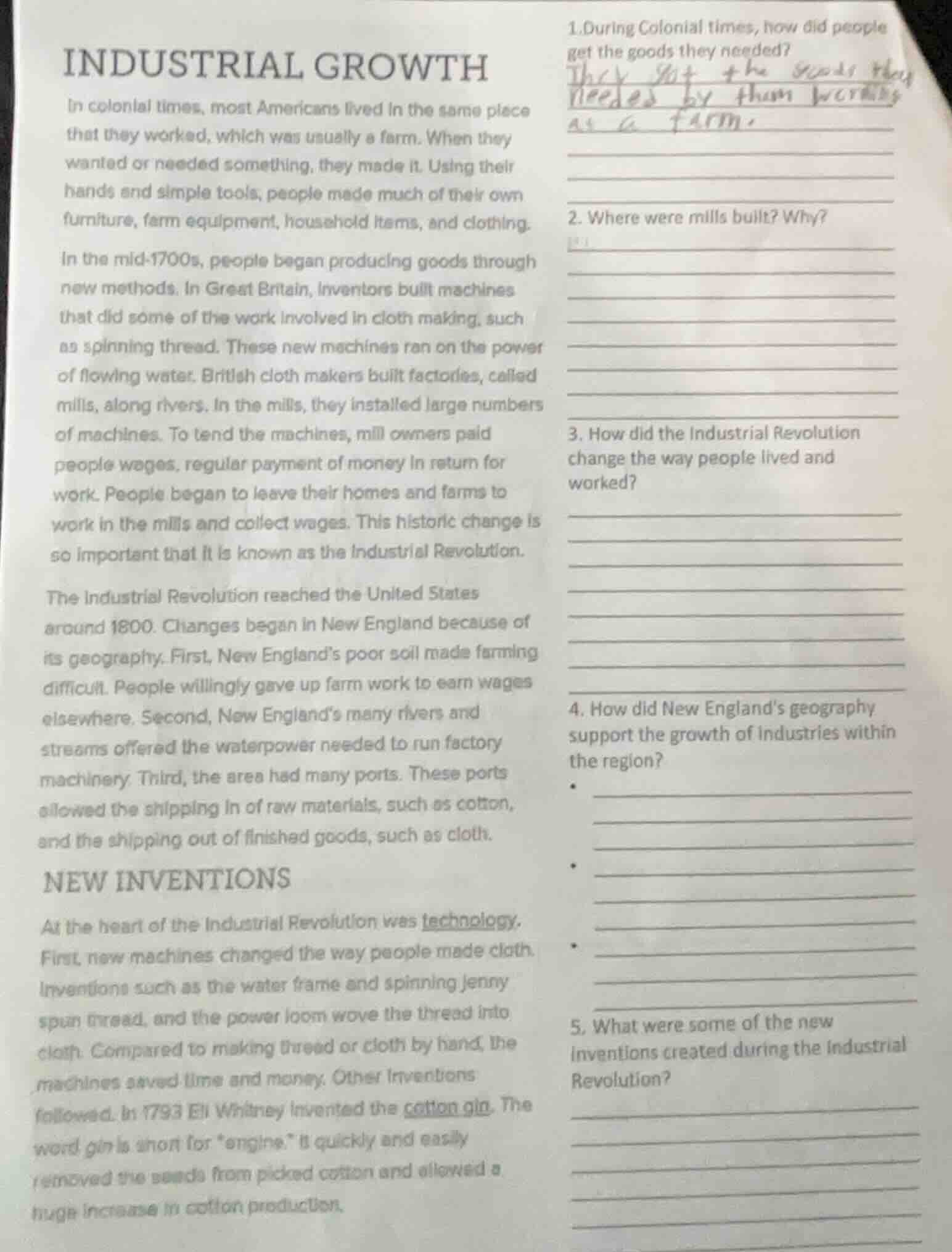 industrial growth in colonial times, most americans lived in the same p…