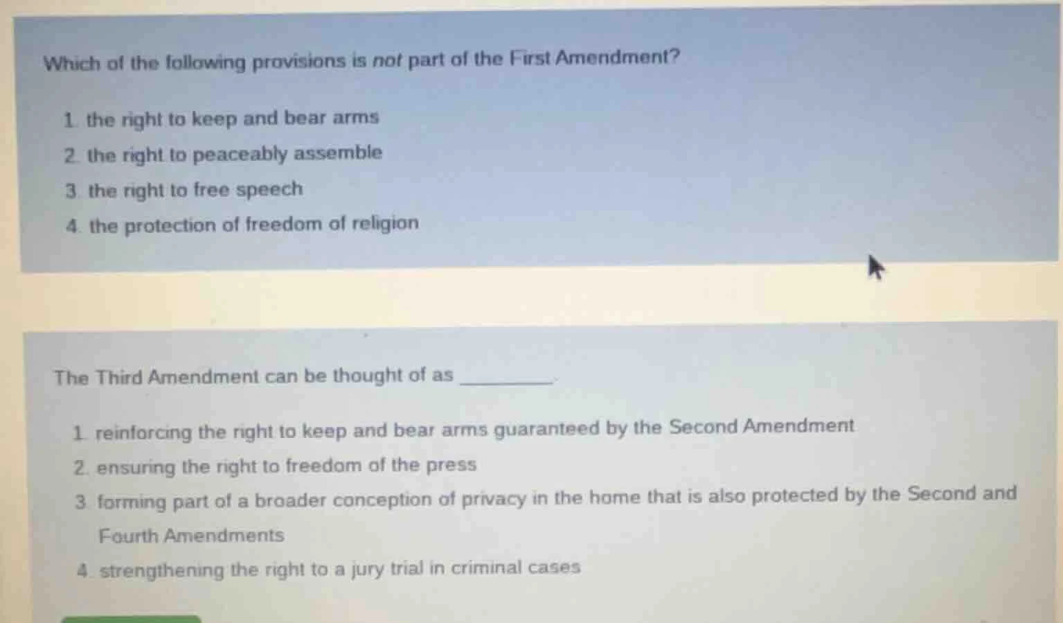which of the following provisions is not part of the first amendment? 1…
