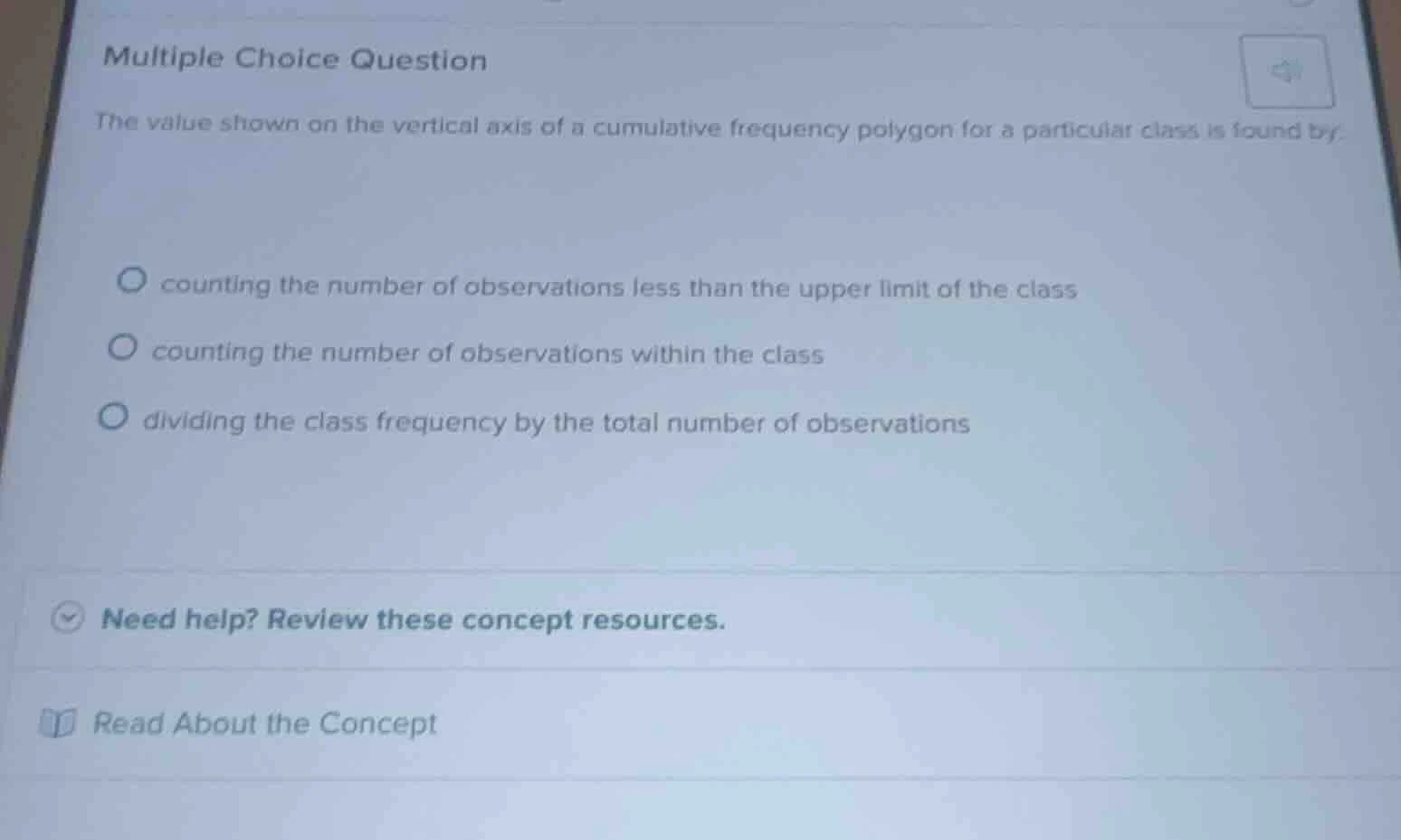 multiple choice question the value shown on the vertical axis of a cumu…