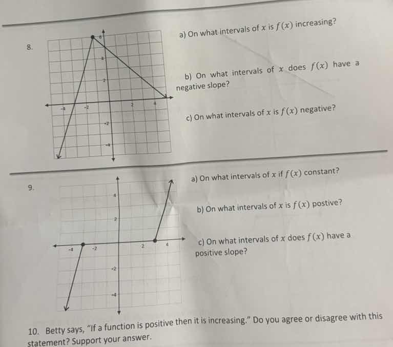 8. a) on what intervals of x is $f(x)$ increasing? b) on what intervals…