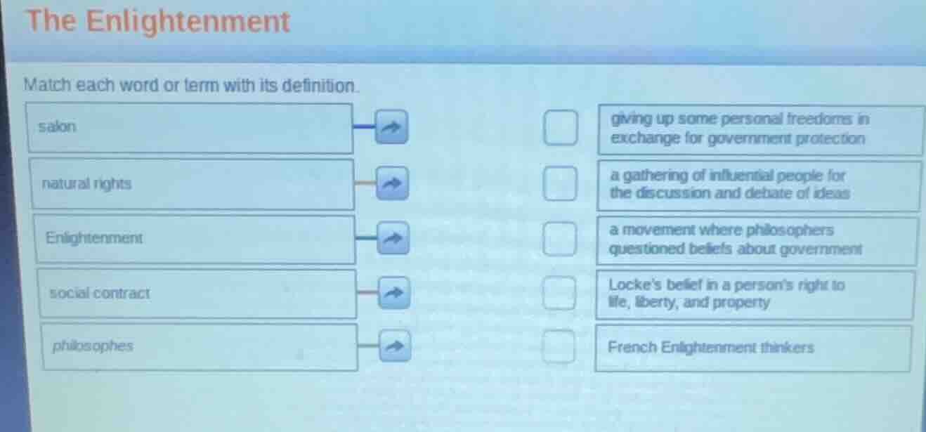 the enlightenment match each word or term with its definition. salon na…