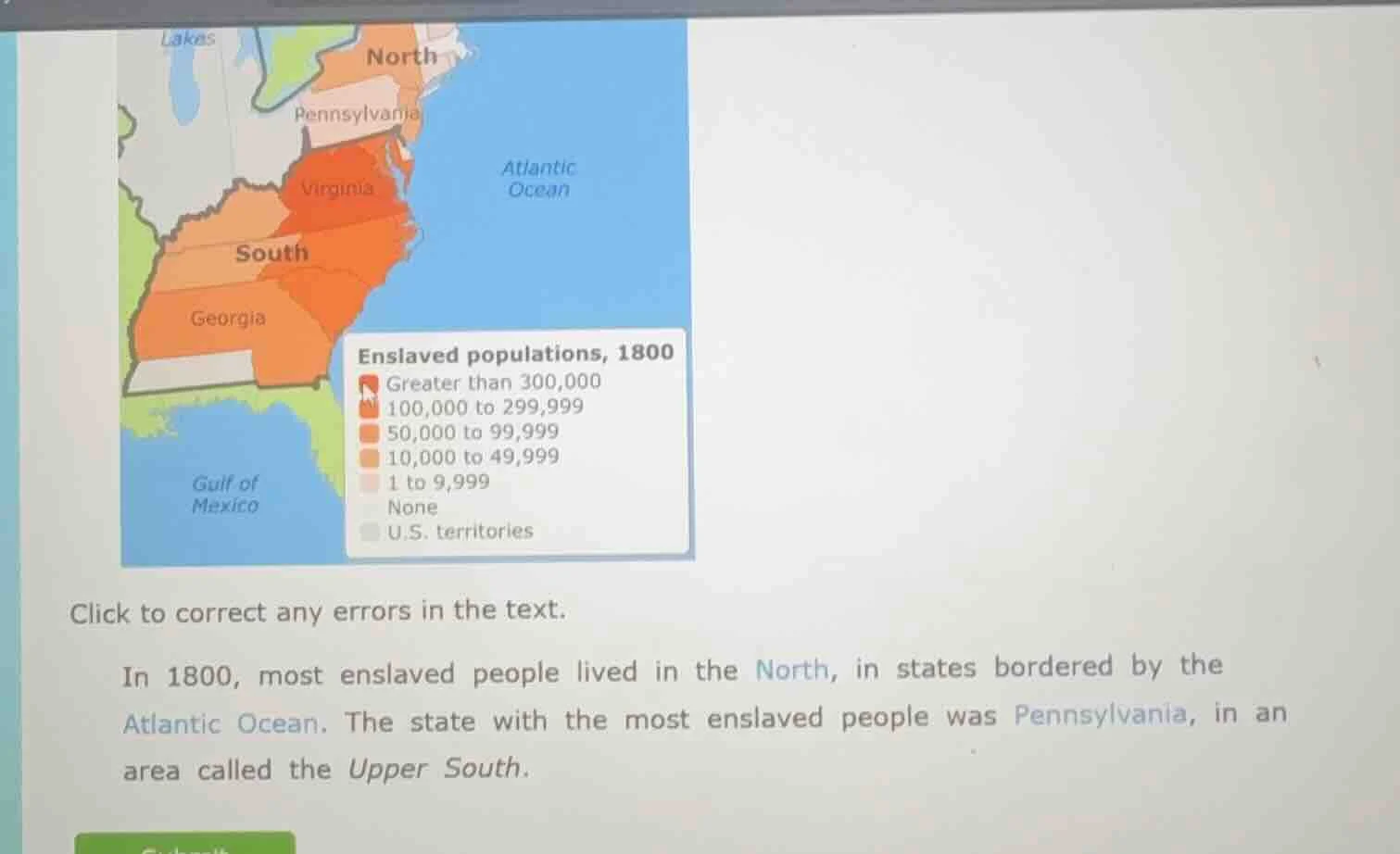 click to correct any errors in the text. in 1800, most enslaved people …