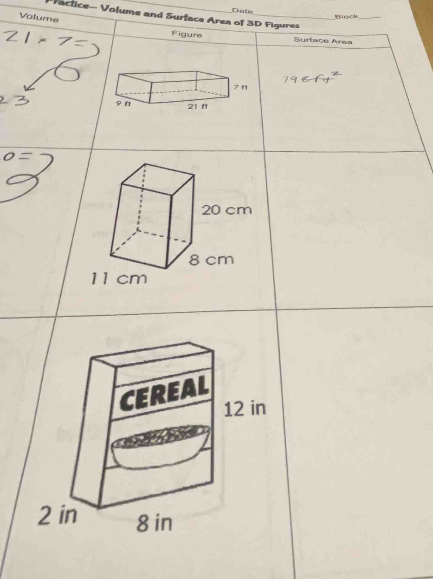 practice– volume and surface area of 3d figures date block volume\tfigu…
