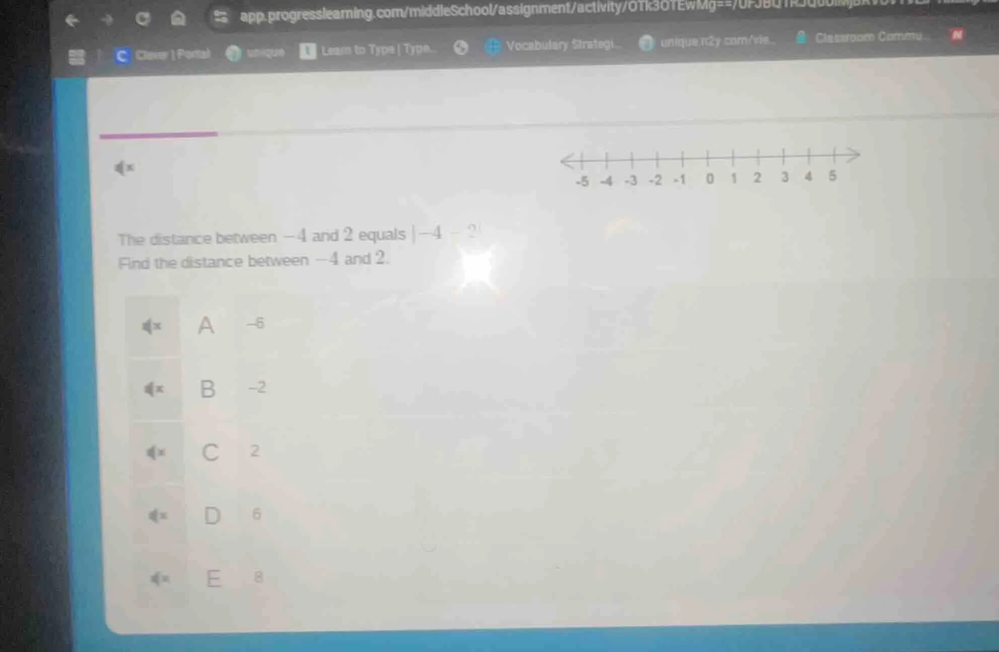 the distance between $-4$ and $2$ equals $|-4 - 2|$ find the distance b…