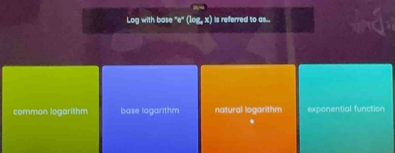 log with base \e\ ($\\log_e x$) is referred to as... common logarithm b…