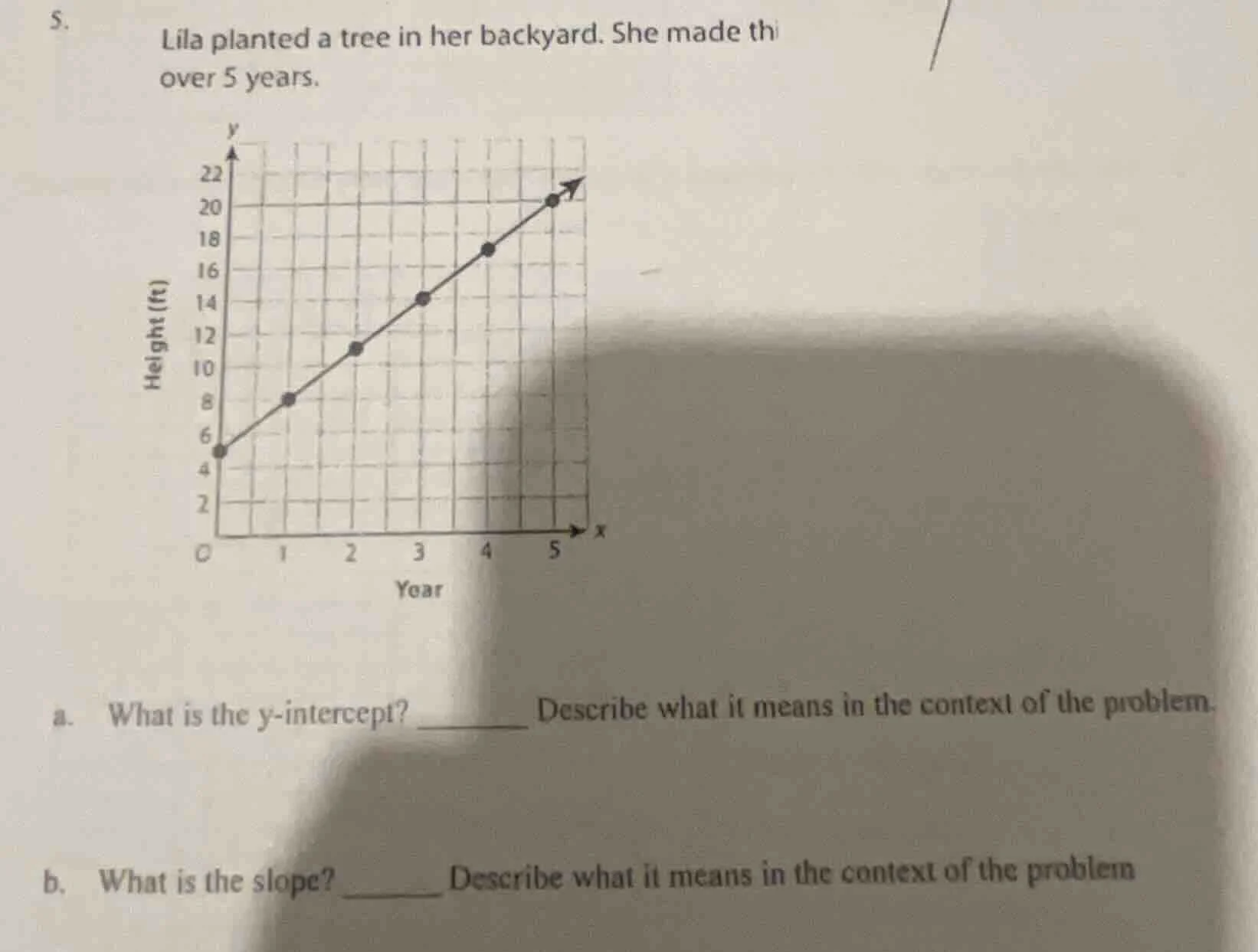 5. lila planted a tree in her backyard. she made this over 5 years. a. …