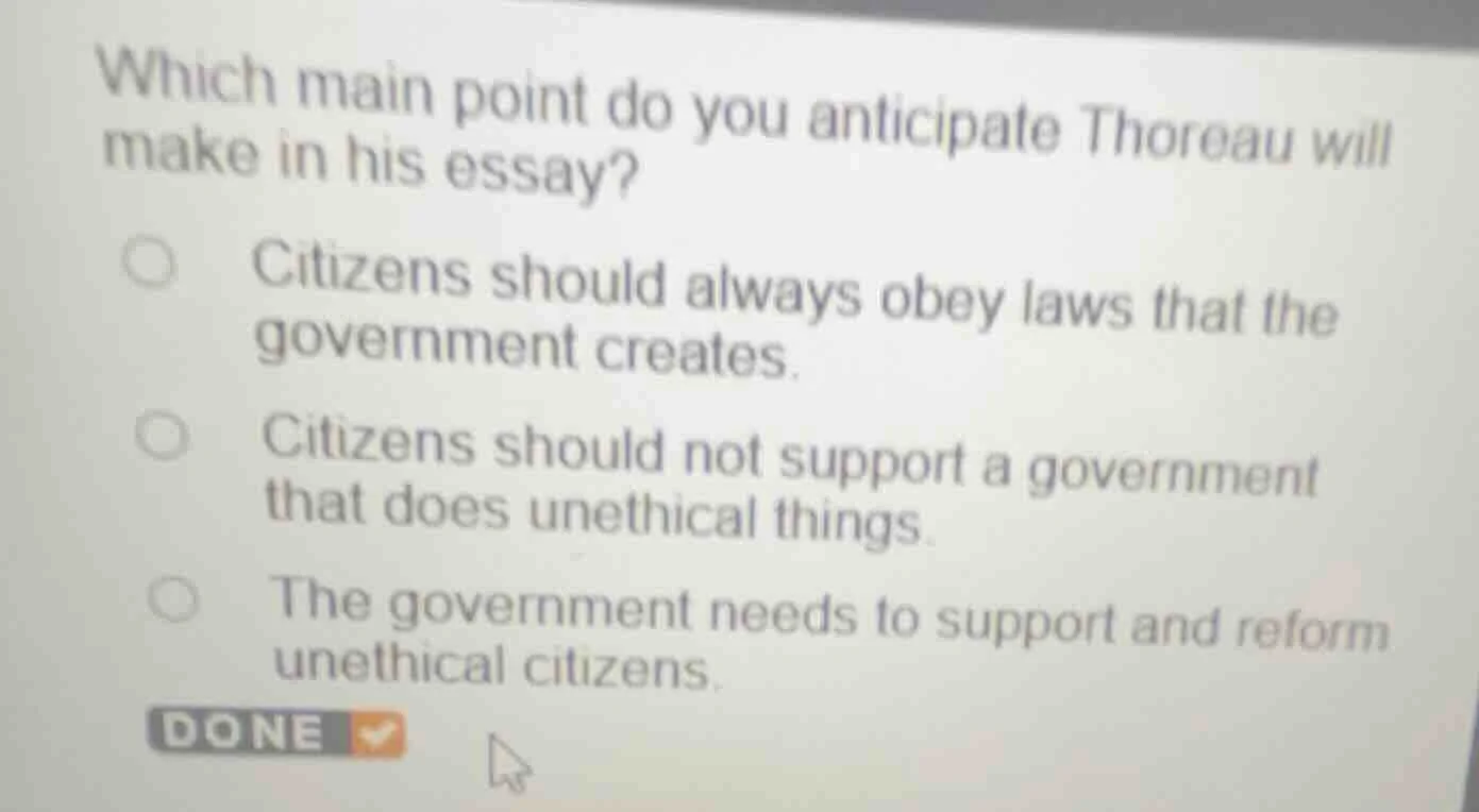 which main point do you anticipate thoreau will make in his essay?citiz…