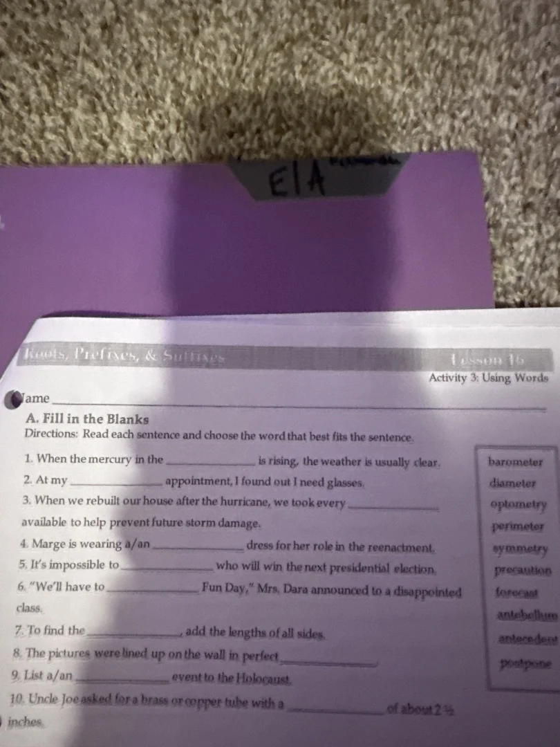 roots, prefixes, & suffixeslesson 16activity 3: using wordsnamea. fill …