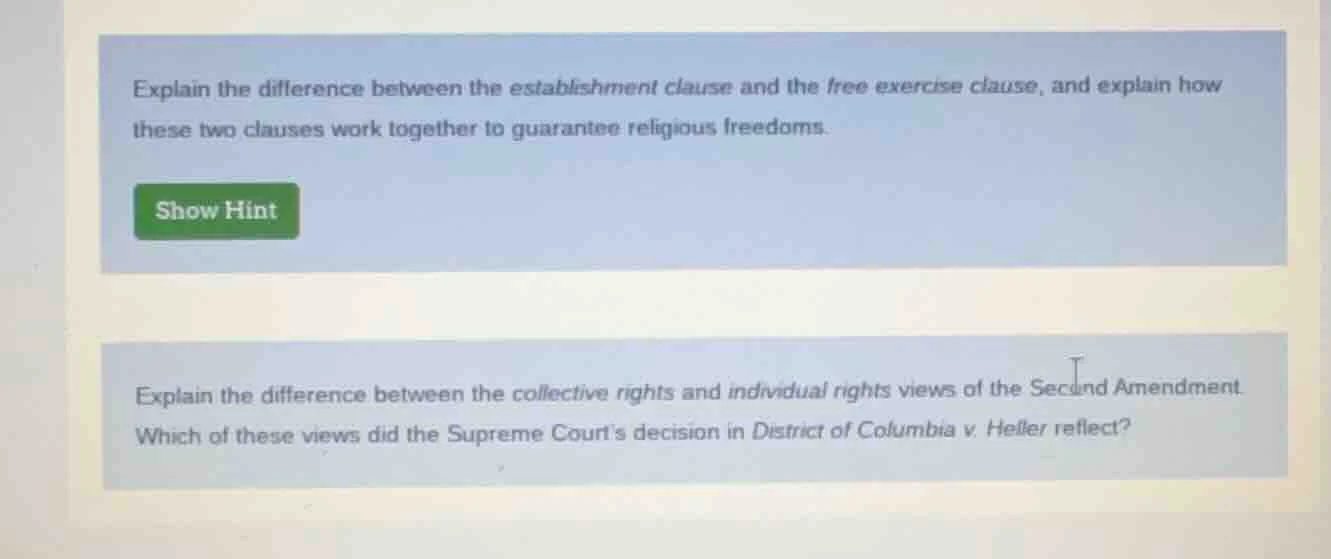 explain the difference between the establishment clause and the free ex…