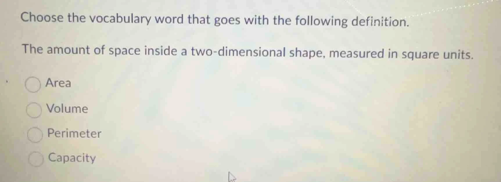 choose the vocabulary word that goes with the following definition. the…