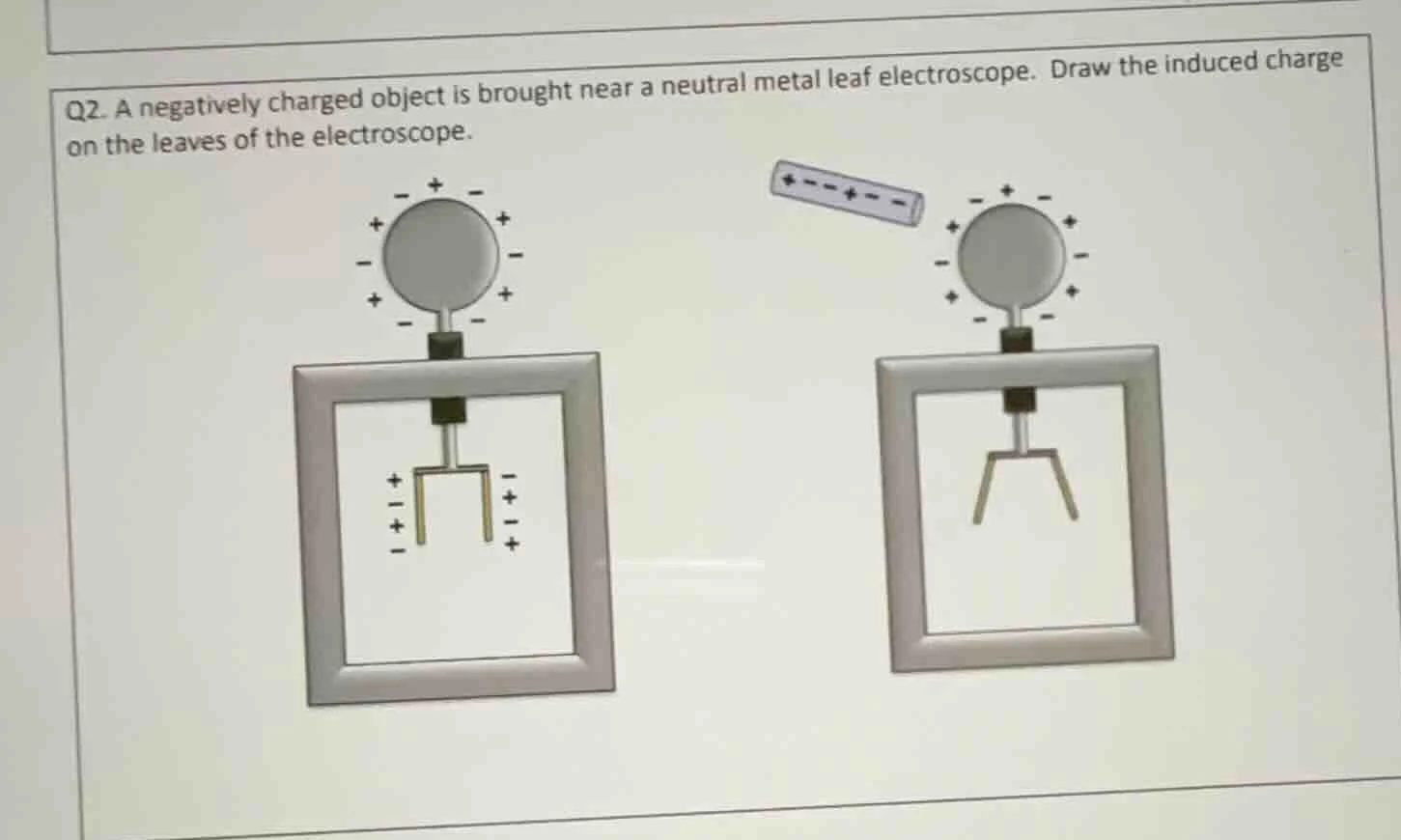 q2. a negatively charged object is brought near a neutral metal leaf el…