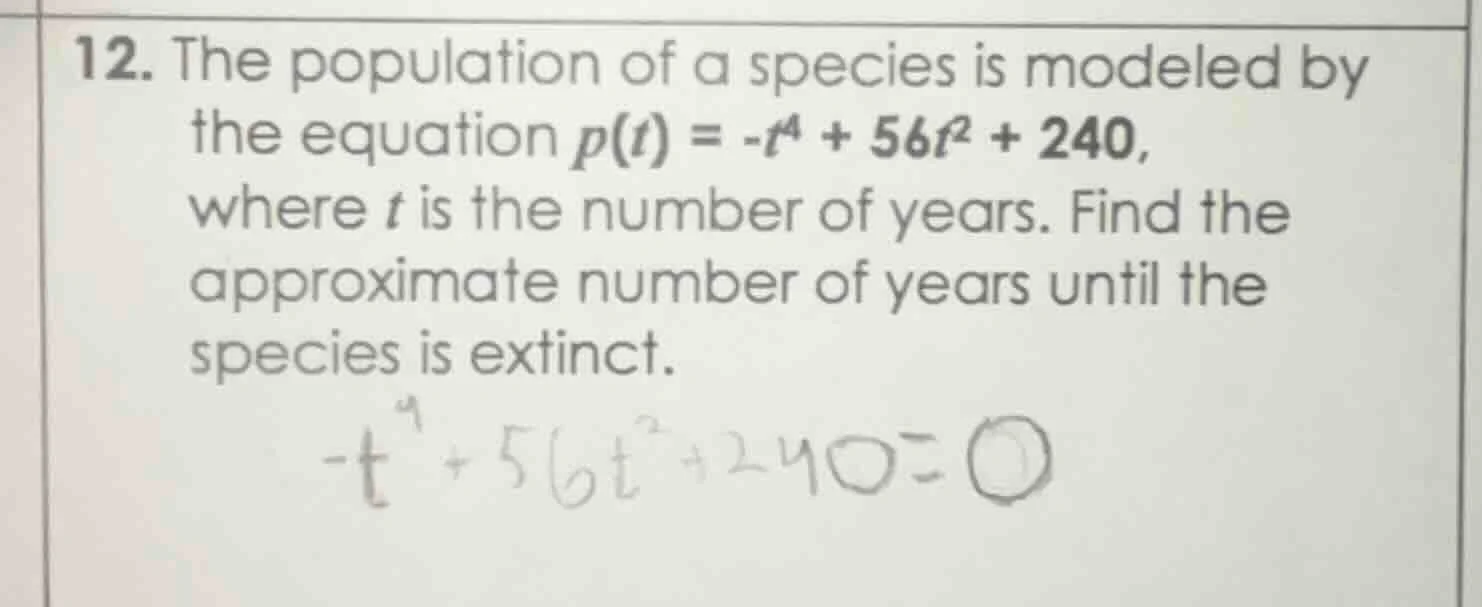 12. the population of a species is modeled by the equation $p(t) = -t^4…