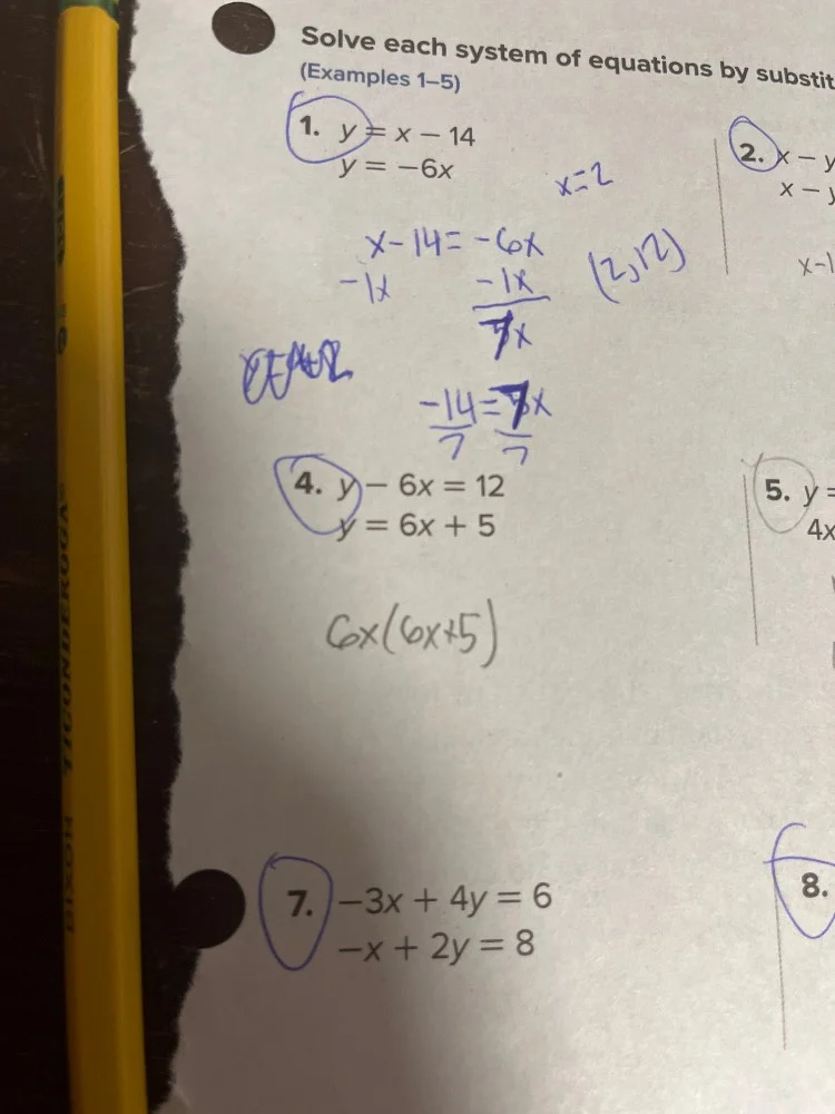 solve each system of equations by substitution(examples 1-5)1. $y = x -…