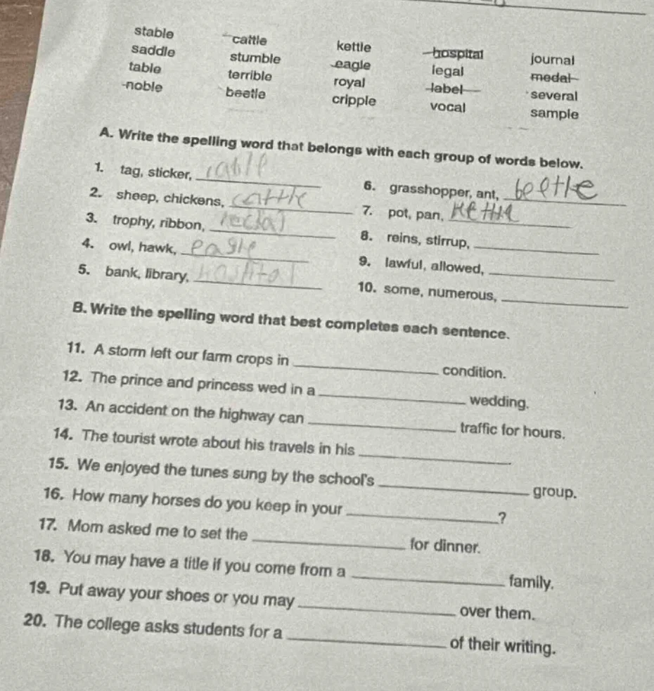 stable saddle table -noble cattle stumble t errible beetle kettle eagle…