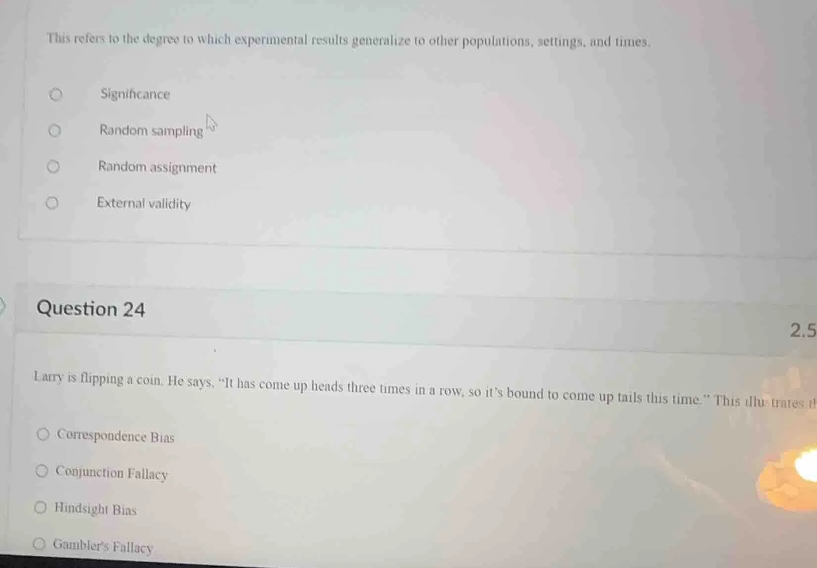 this refers to the degree to which experimental results generalize to o…