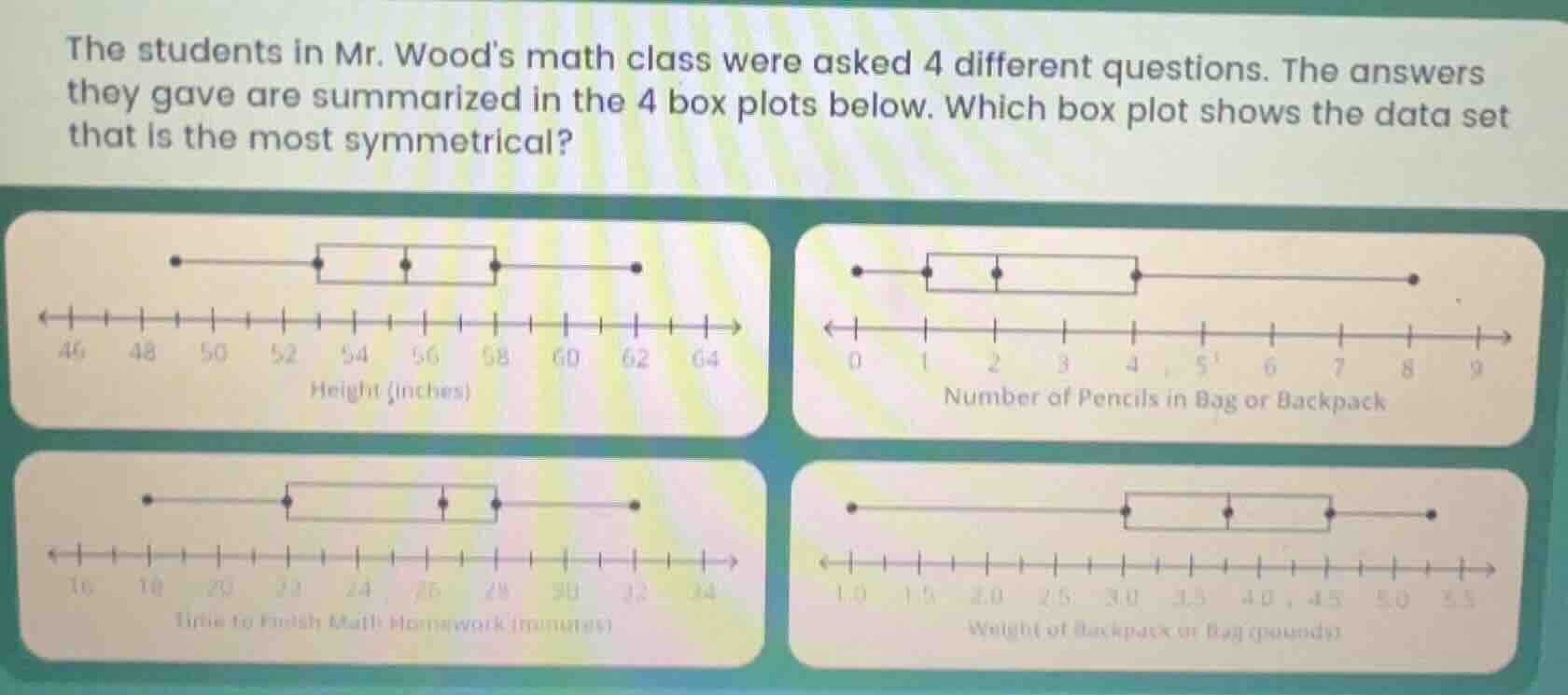 the students in mr. woods math class were asked 4 different questions. …