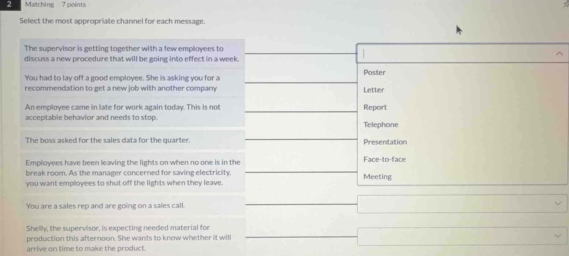 2 matching 7 points select the most appropriate channel for each messag…