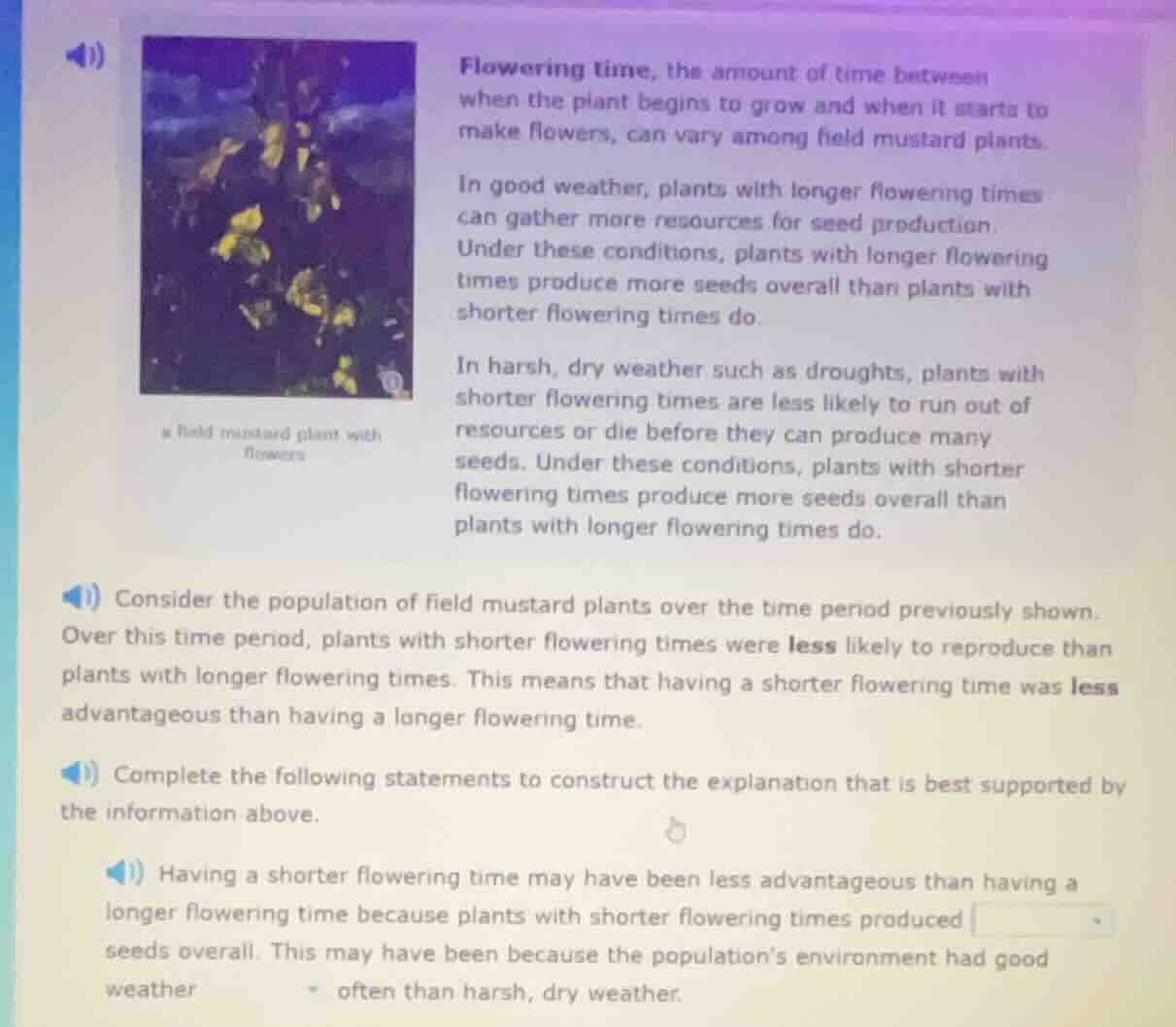 flowering time, the amount of time between when the plant begins to gro…