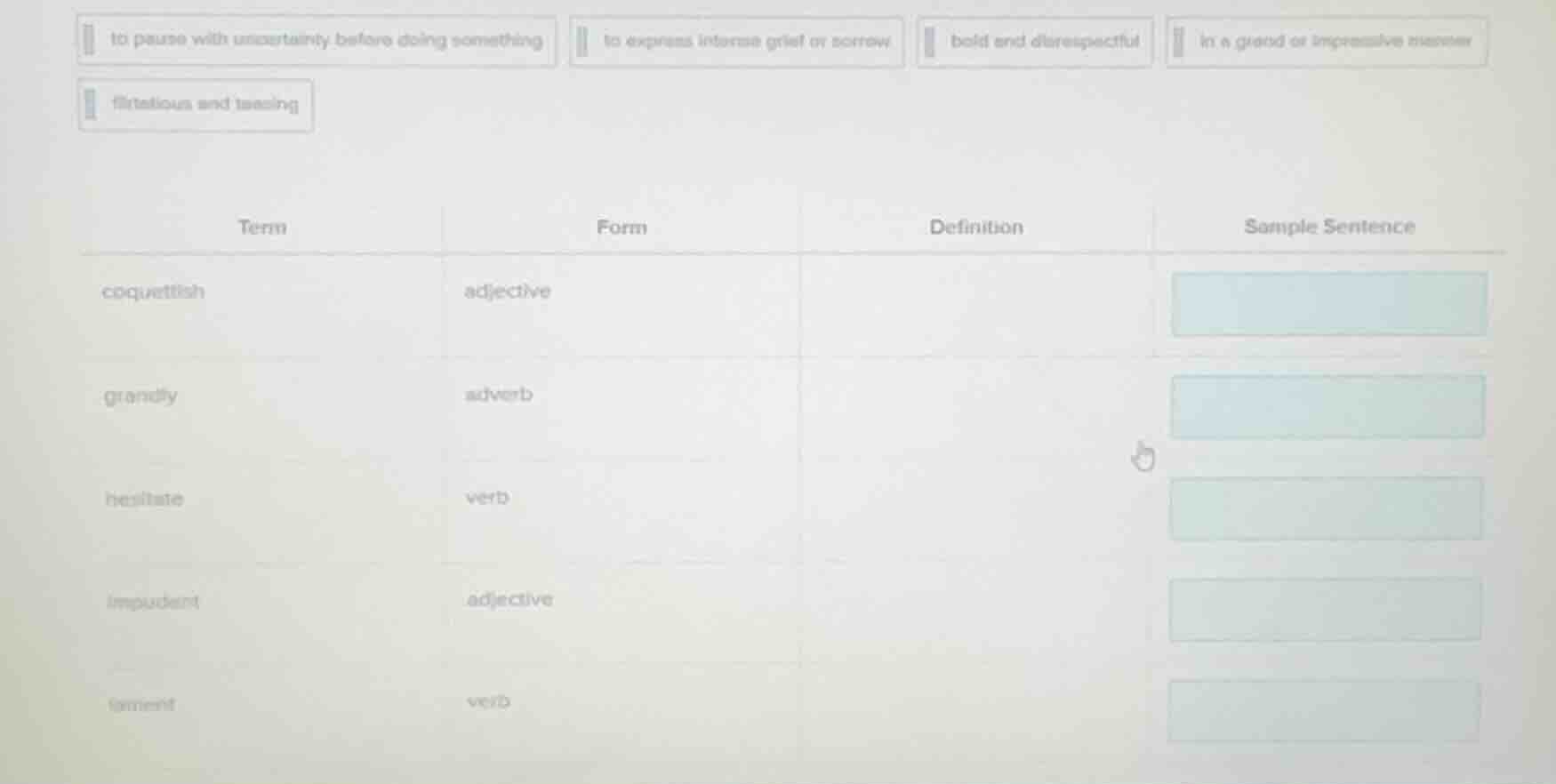 to pause with uncertainty before doing somethingto express intense grie…