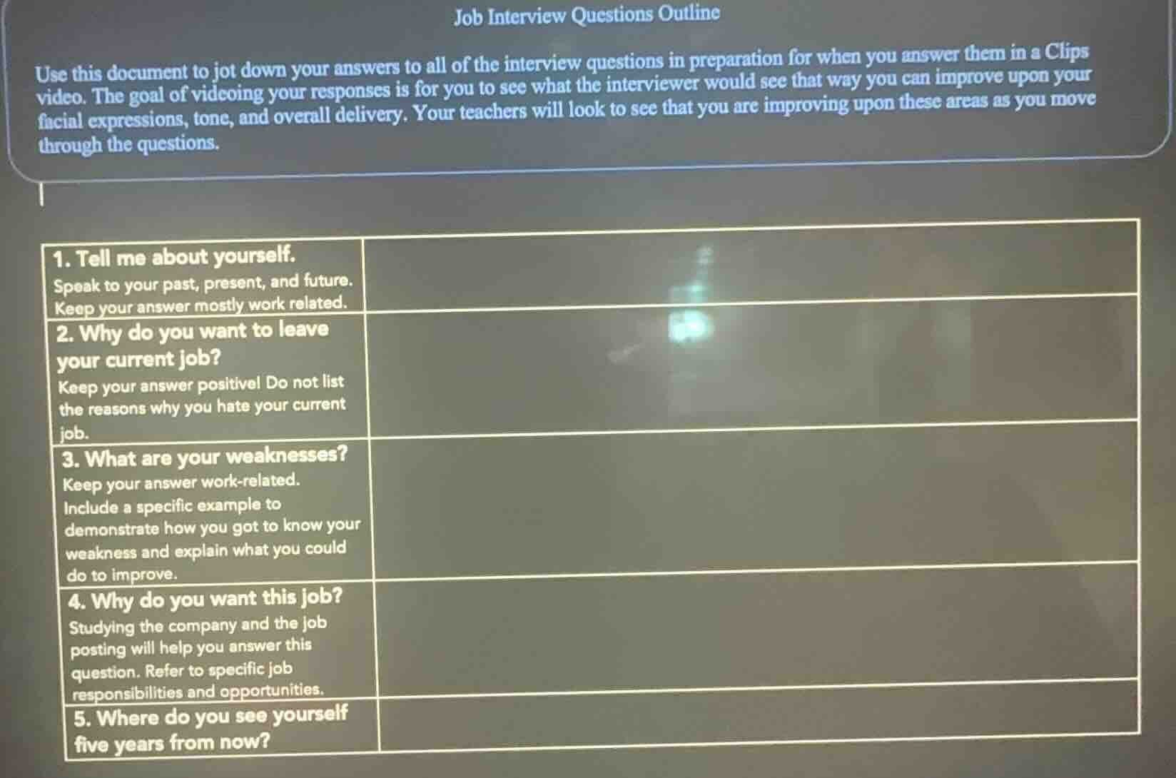 job interview questions outline use this document to jot down your answ…