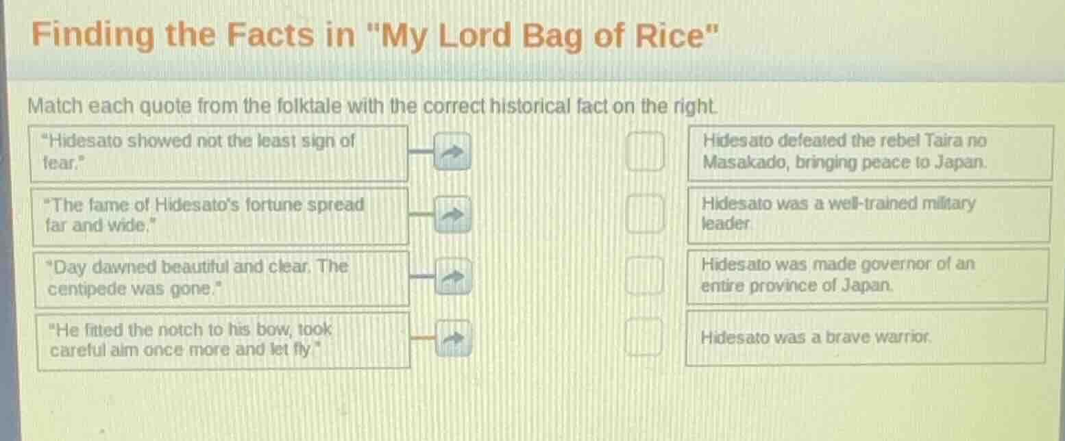 finding the facts in \my lord bag of rice\ match each quote from the fo…