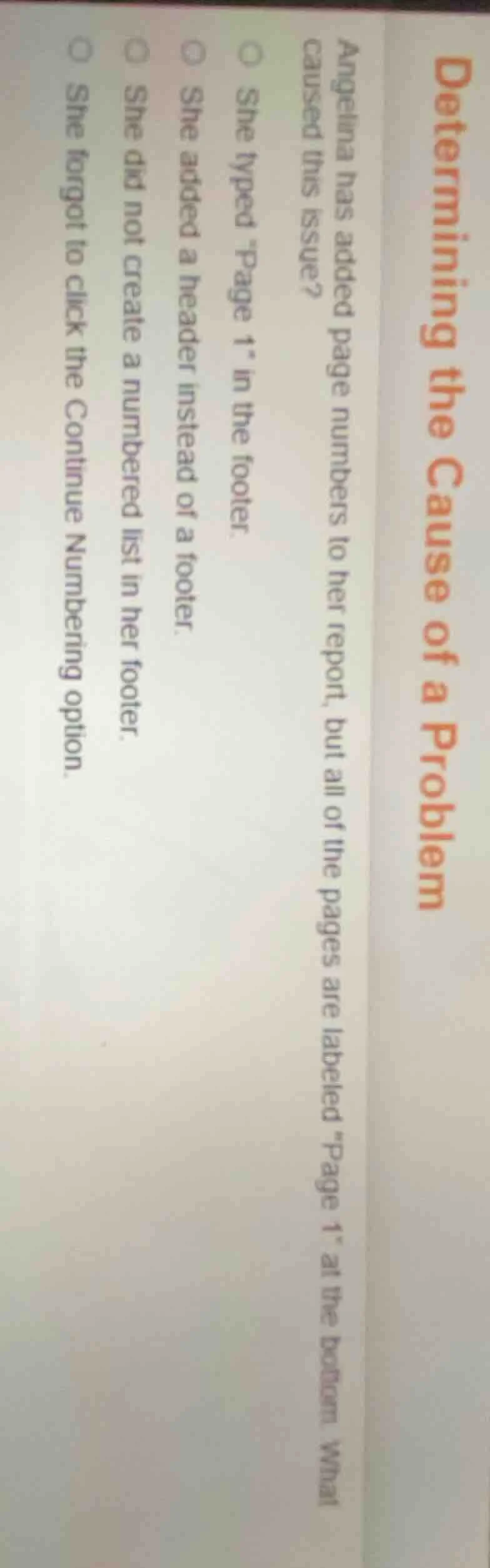 determining the cause of a problem angelina has added page numbers to h…