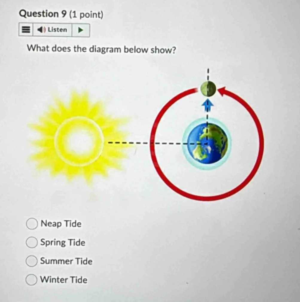 question 9 (1 point) listen what does the diagram below show?○ neap tid…