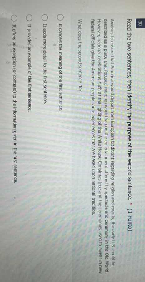 10 read the two sentences, then identify the purpose of the second sent…