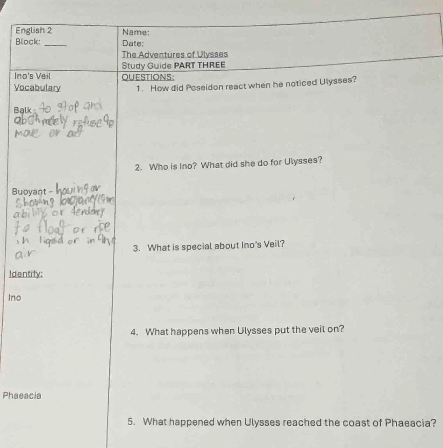 english 2 block: ____ name: date: the adventures of ulysses study guide…