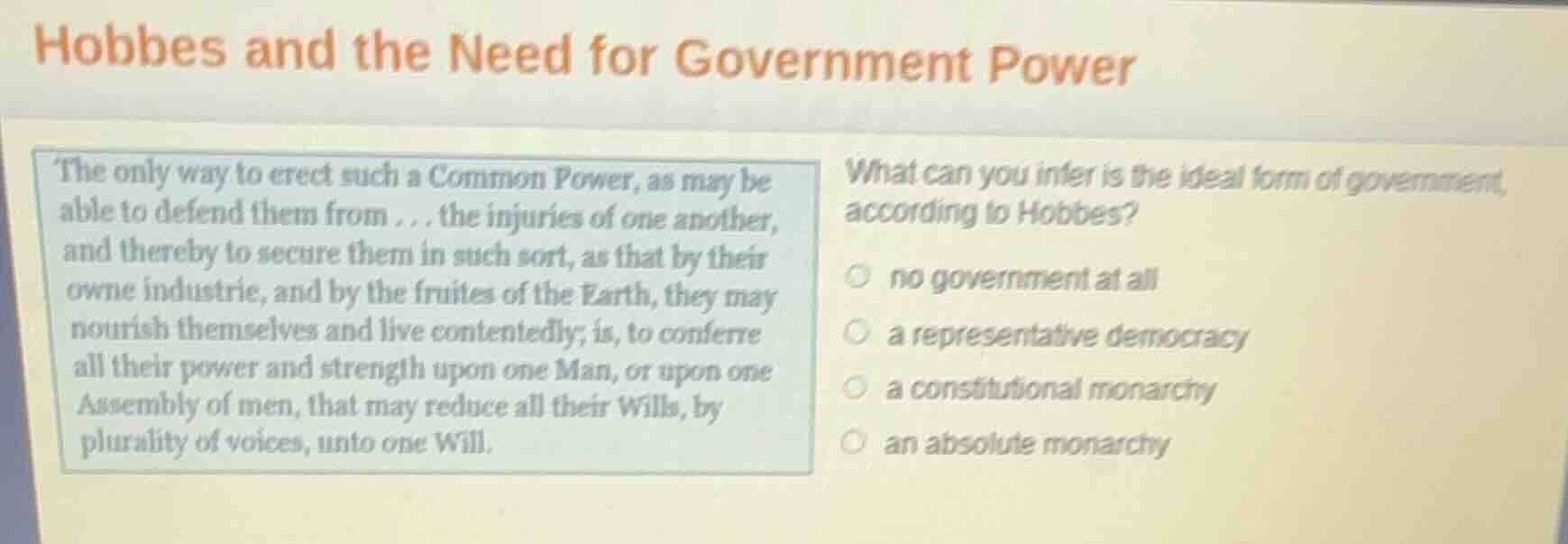 hobbes and the need for government power the only way to erect such a c…