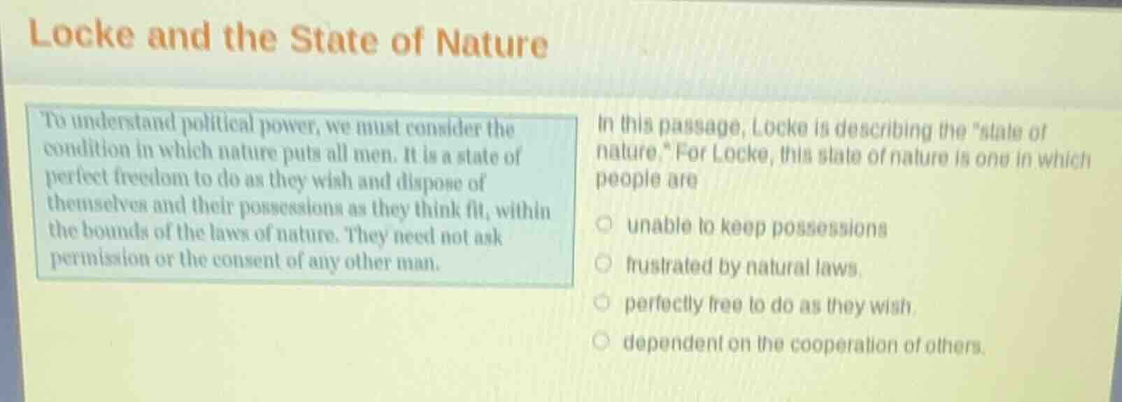 locke and the state of nature to understand political power, we must co…