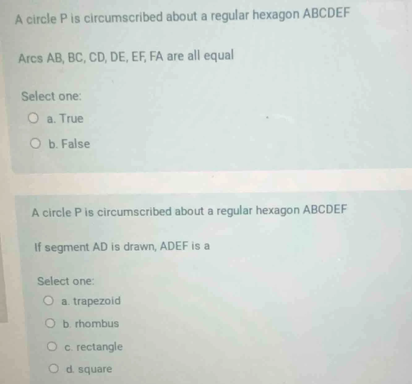 a circle p is circumscribed about a regular hexagon abcdef arcs ab, bc,…