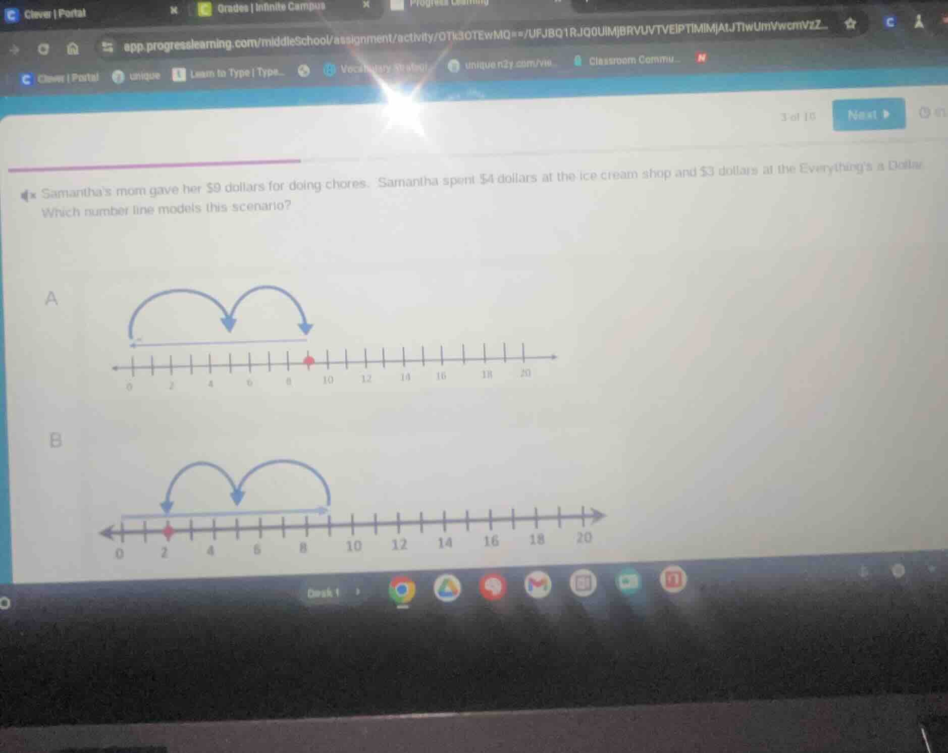 samanthas mom gave her $9 dollars for doing chores. samantha spent $4 d…