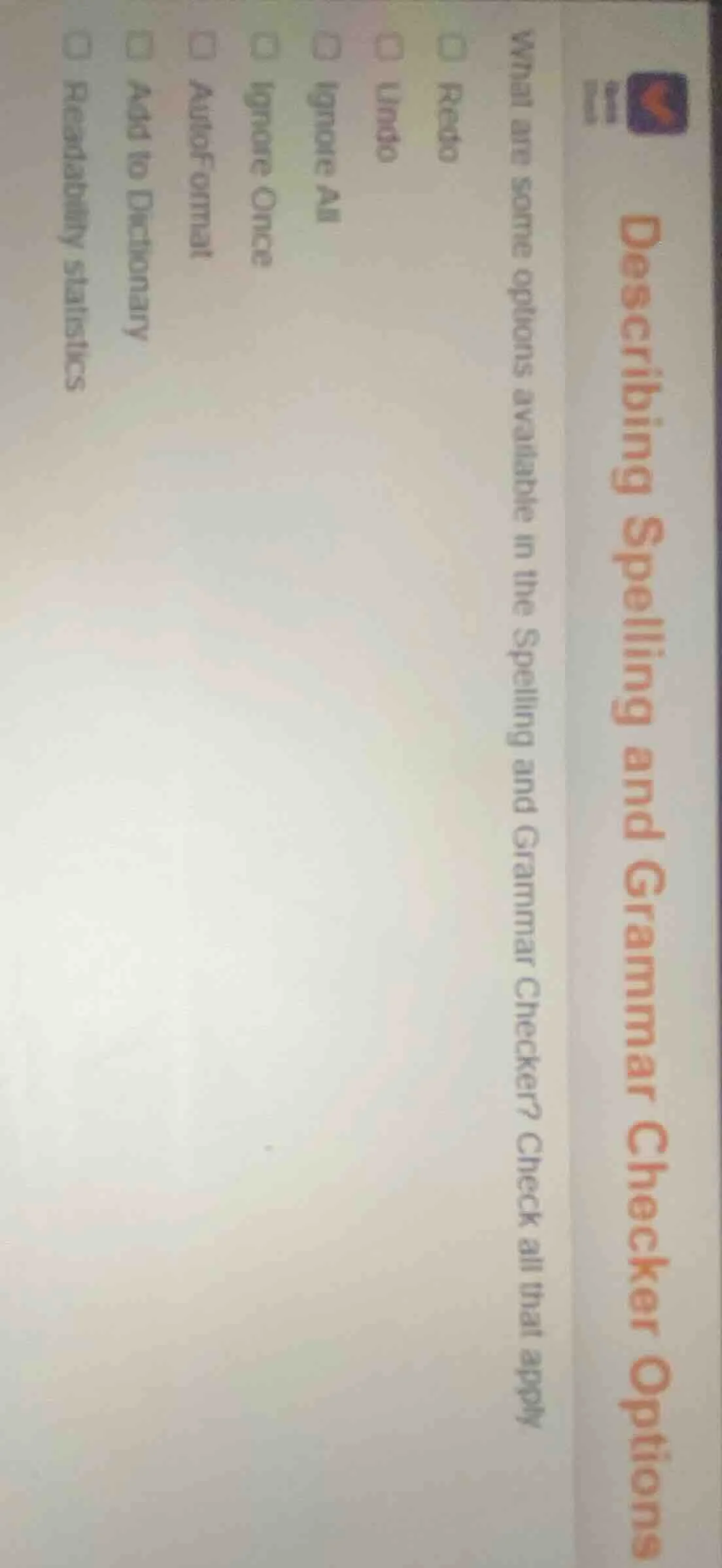 describing spelling and grammar checker options what are some options a…