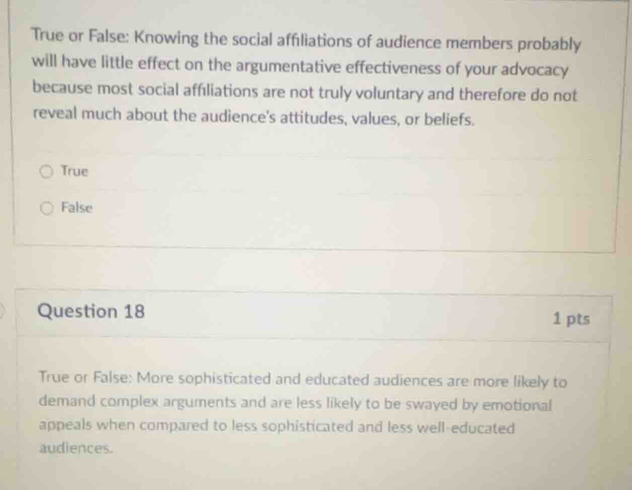 true or false: knowing the social affiliations of audience members prob…