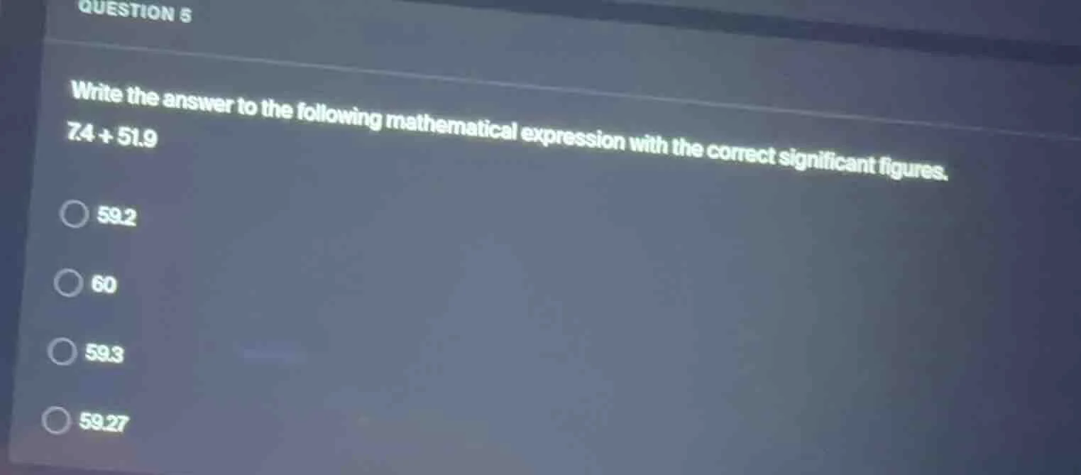 question 5 write the answer to the following mathematical expression wi…
