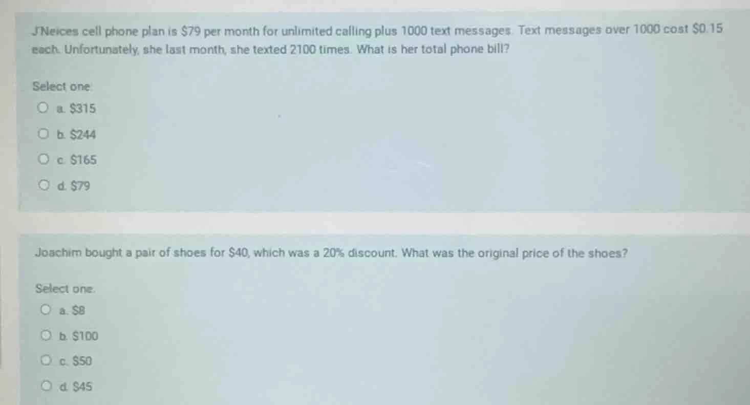 jneices cell phone plan is $79 per month for unlimited calling plus 100…