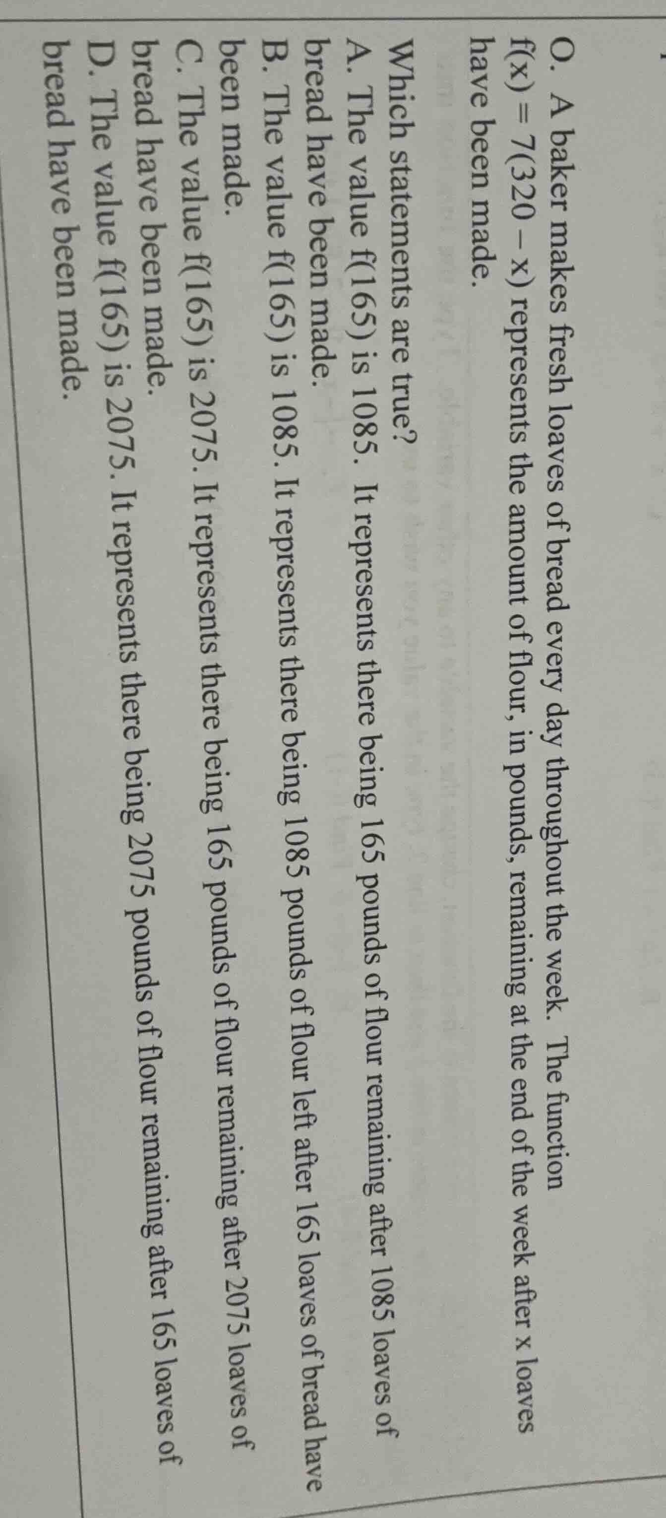 o. a baker makes fresh loaves of bread every day throughout the week. t…