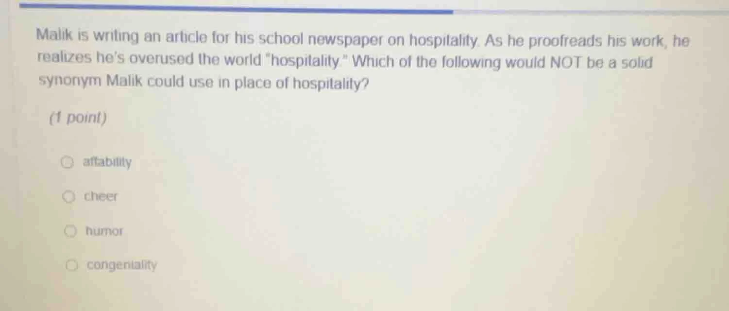 malik is writing an article for his school newspaper on hospitality. as…