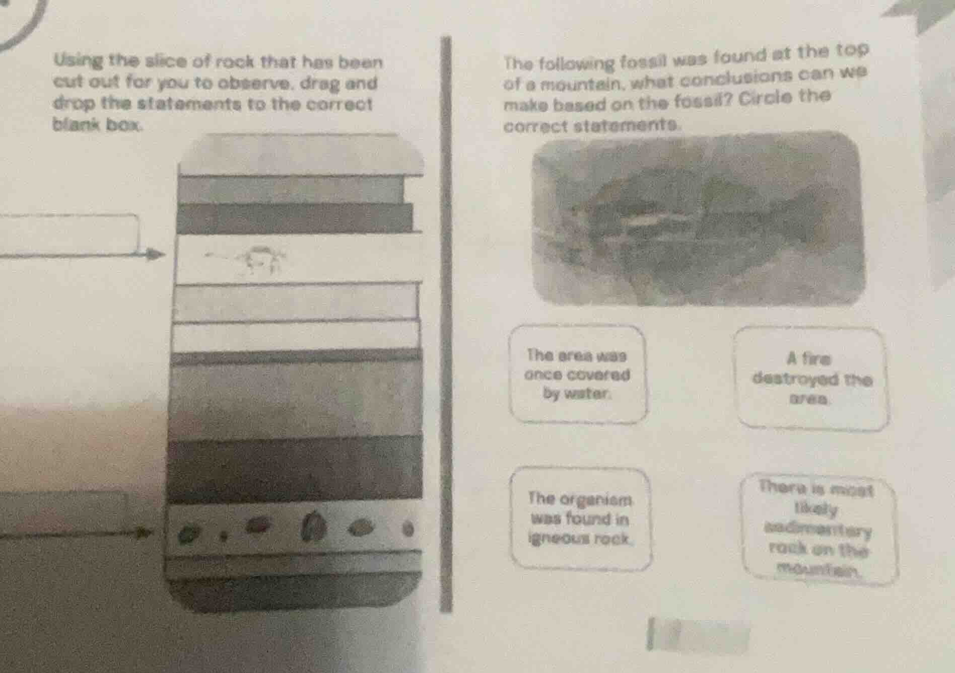 using the slice of rock that has been cut out for you to observe, drag …