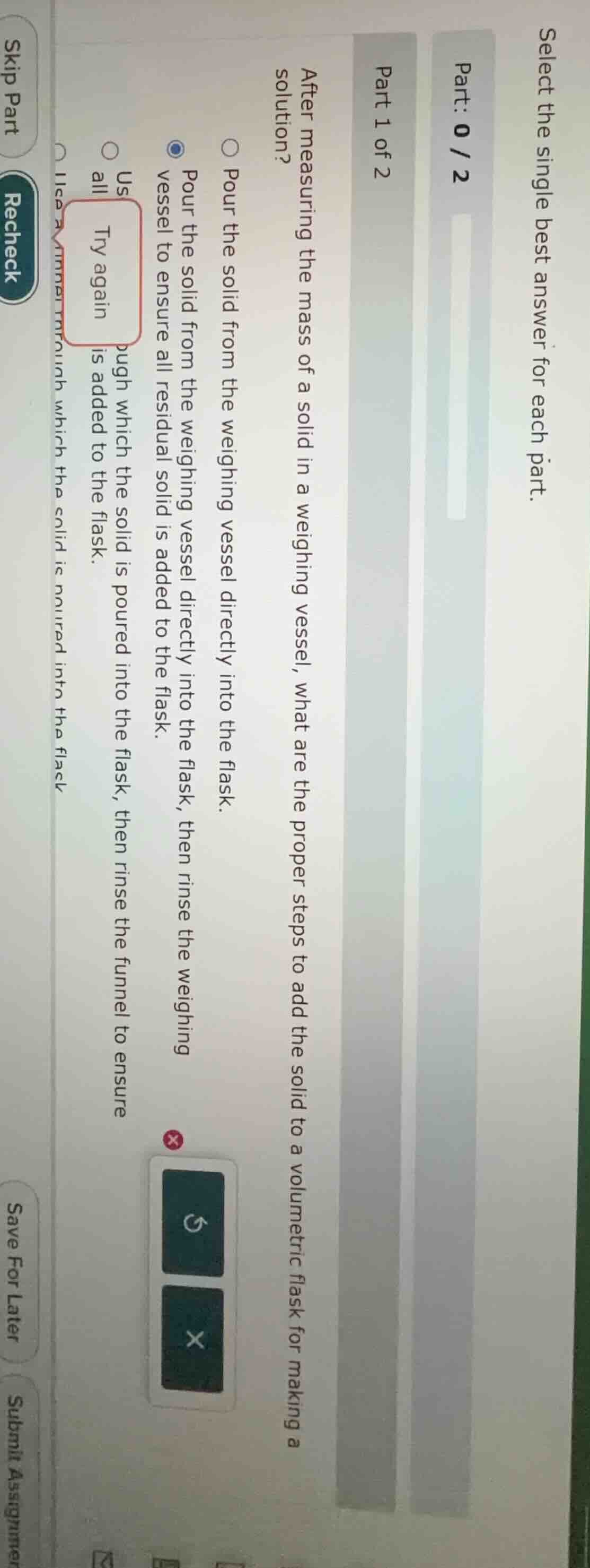 select the single best answer for each part.part: 0 / 2part 1 of 2after…