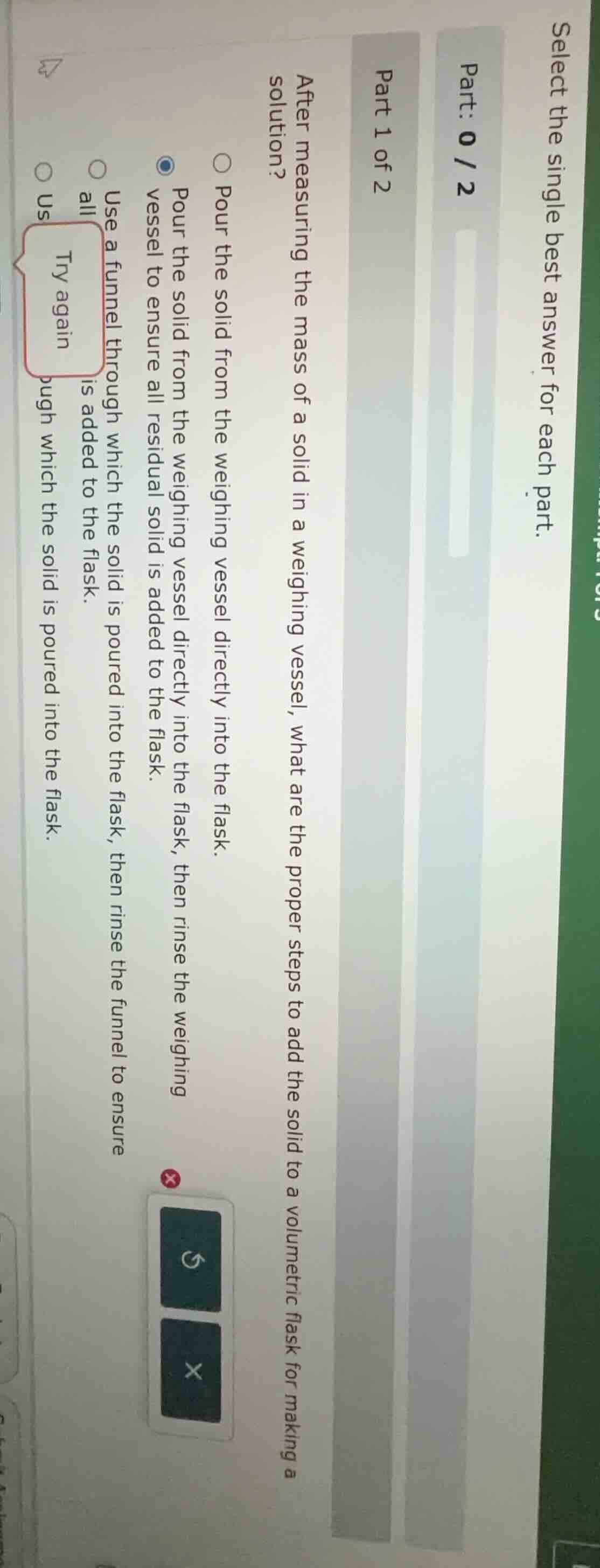 select the single best answer for each part. part: 0 / 2 part 1 of 2 af…