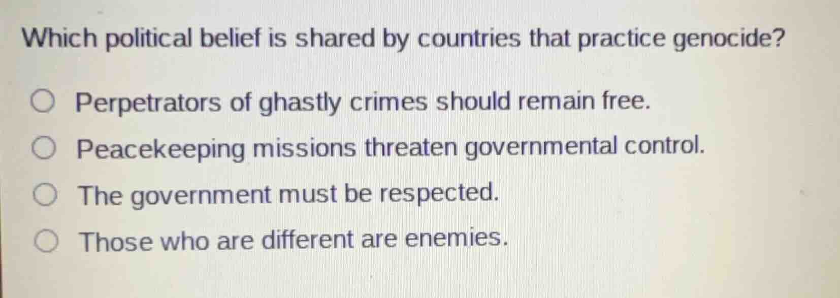 which political belief is shared by countries that practice genocide? p…